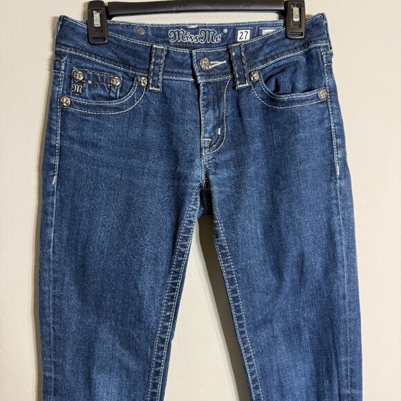 Miss Me Bedazzled Thick Stitch Skinny Jeans Women's 27 Dark Wash Embroidered - Picture 5 of 15